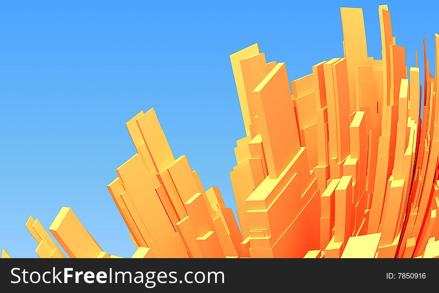Abstract 3d city with orange buildings on sky background