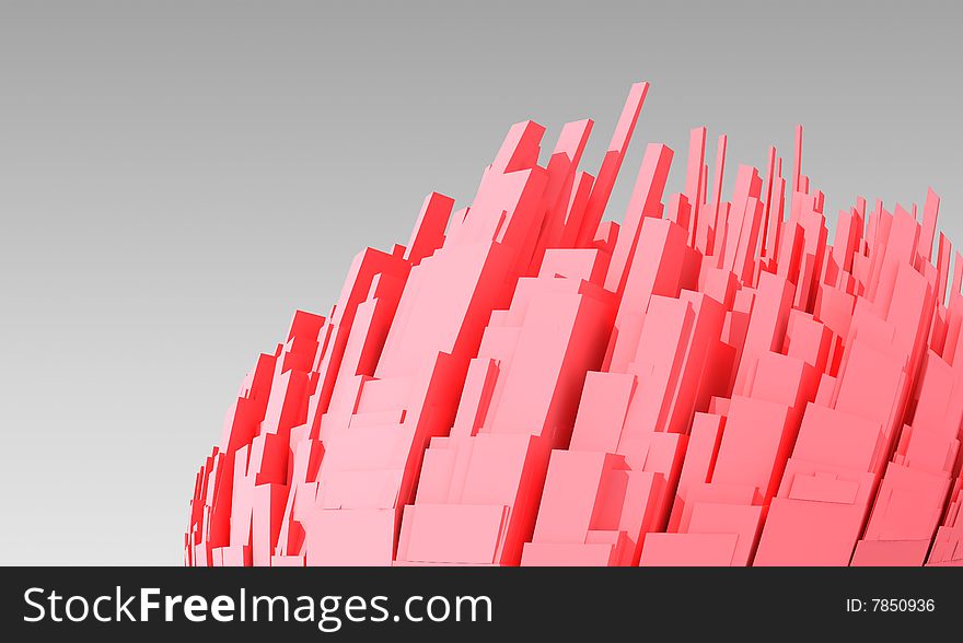 Abstract 3d city with red buildings on gray background