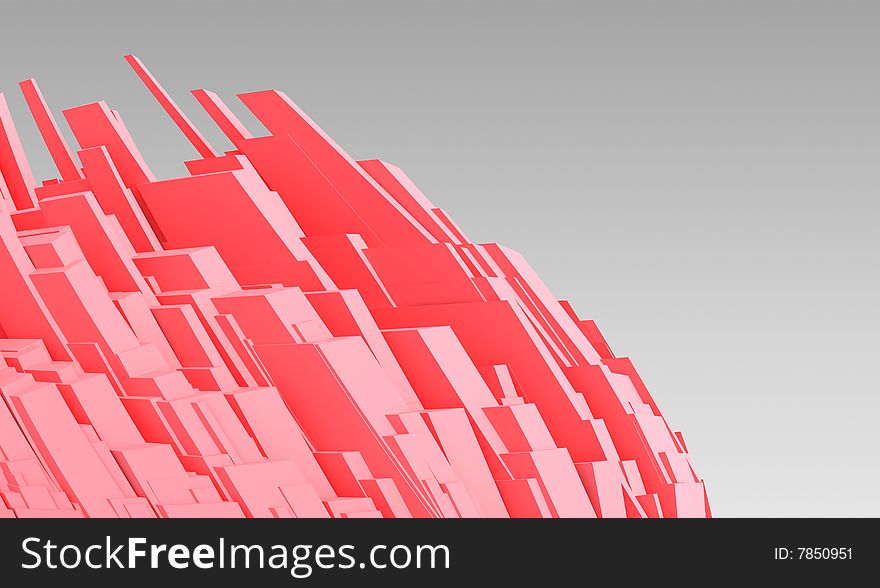 Abstract 3d city with red buildings on gray background