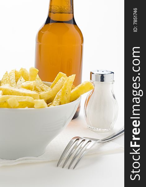 Bowl of homemade chips isolation on a white background