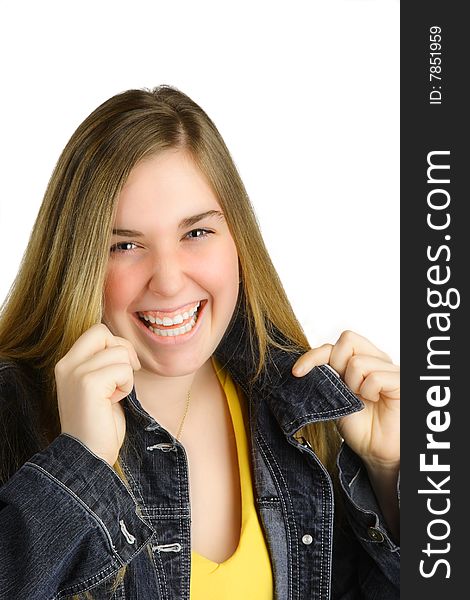 Young lady with denim jacket.