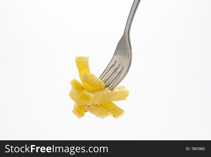 Bowl of homemade chips isolation on a white background