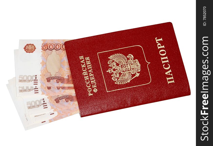 Passport with money on white background. Passport with money on white background