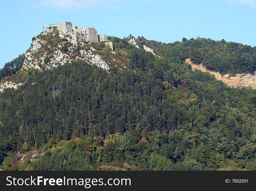 Fort Belin in France, near the town of Salins-les-Bains. It's on top of a moutain.