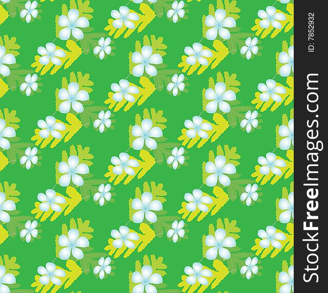 Seamless background with leaves and flowers. Vector illustration