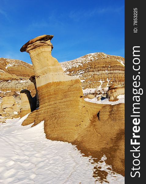 Different shapes of hoodoos in Drumheller Alberta