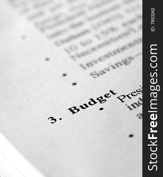 Sheet of paper with information about budgeting and finances
