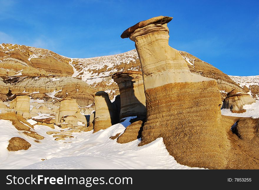 Different shapes of hoodoos in Drumheller Alberta. Different shapes of hoodoos in Drumheller Alberta