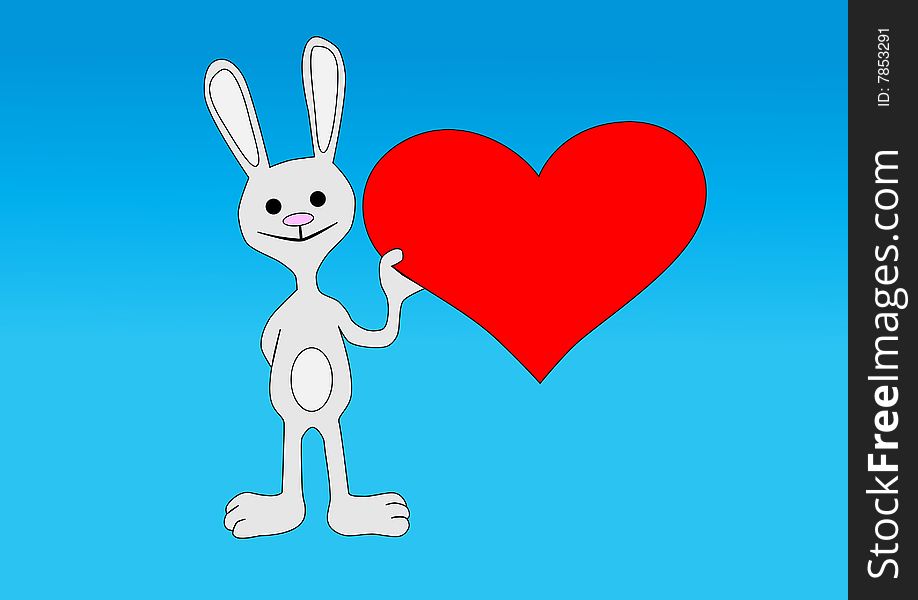 Rabbit with heart on blue background