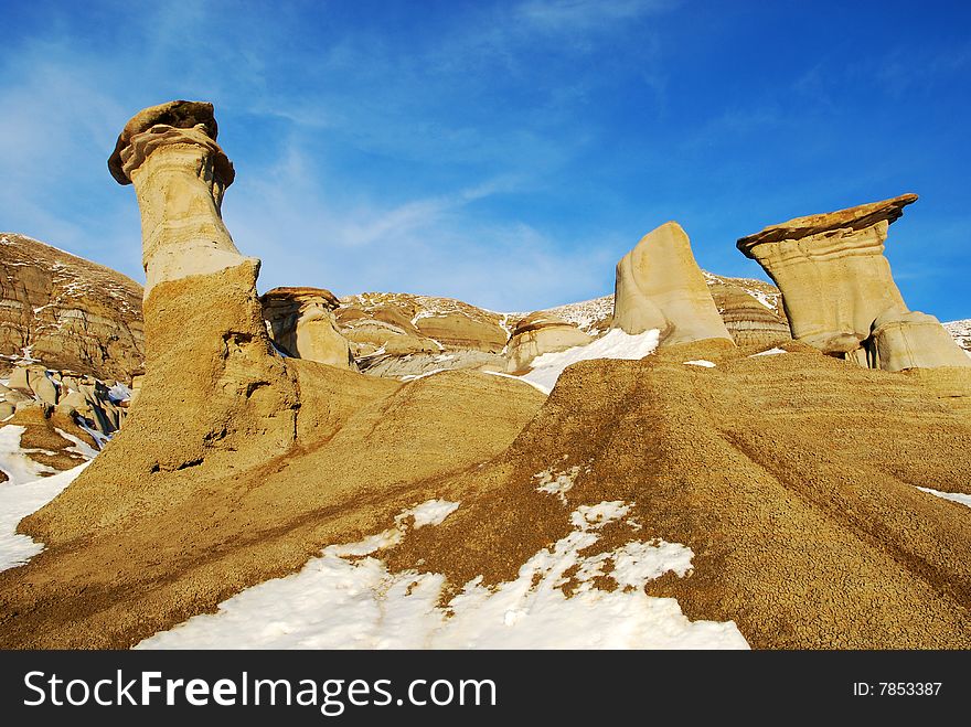 Different shapes of hoodoos in Drumheller Alberta. Different shapes of hoodoos in Drumheller Alberta