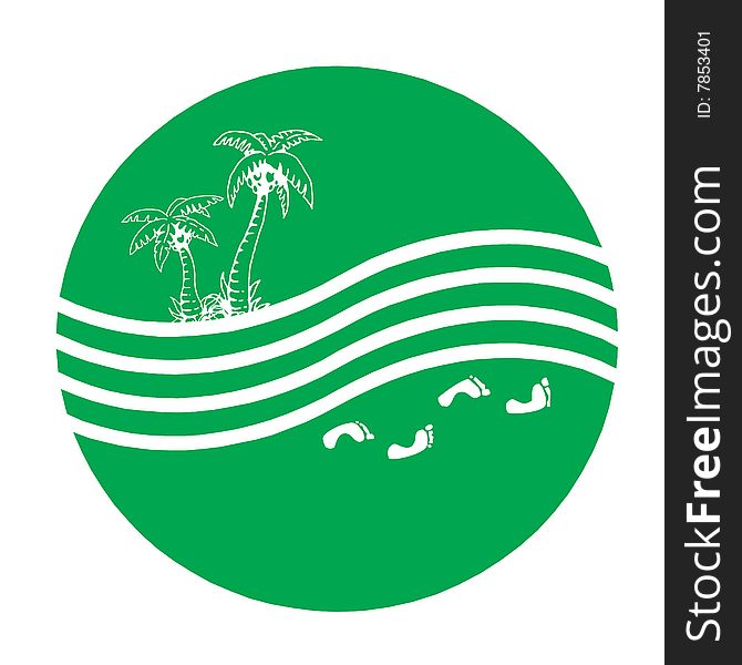 Green color illustration of palms and foot print at the beach. Green color illustration of palms and foot print at the beach