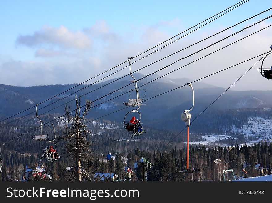 Mountain-skier lift. Mountain Shoriya. Sheregesh. Russia.