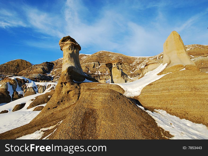 Different shapes of hoodoos in Drumheller Alberta. Different shapes of hoodoos in Drumheller Alberta