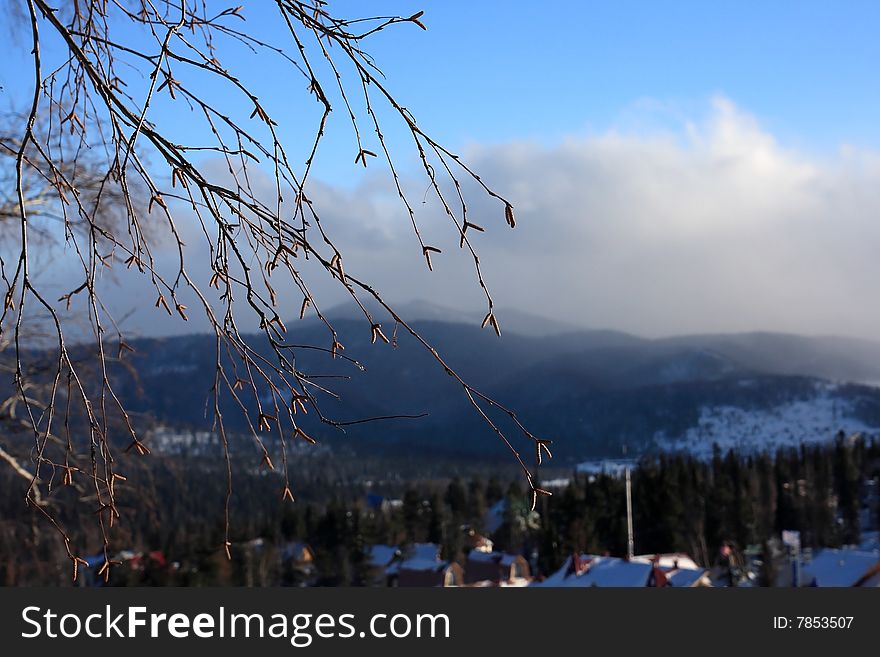 Mountain landscape. Mountain Shoriya. Sheregesh. Russia.