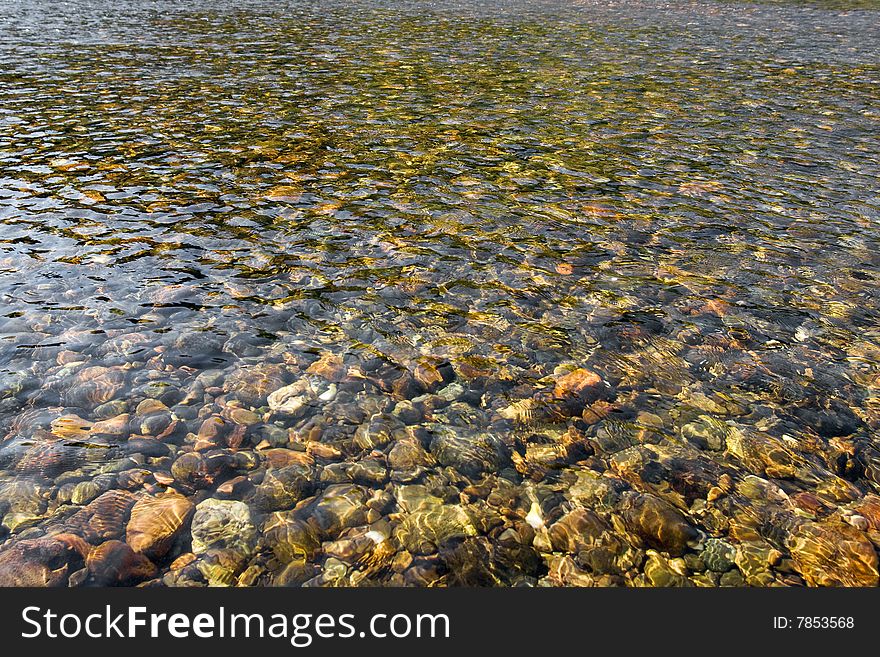 Pebbles in stream in mountain river