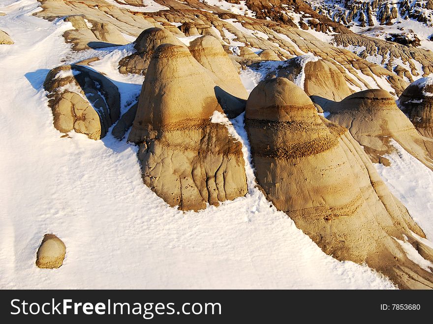 Different shapes of hoodoos in Drumheller Alberta. Different shapes of hoodoos in Drumheller Alberta