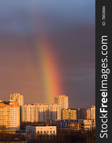 Rainbow in a city