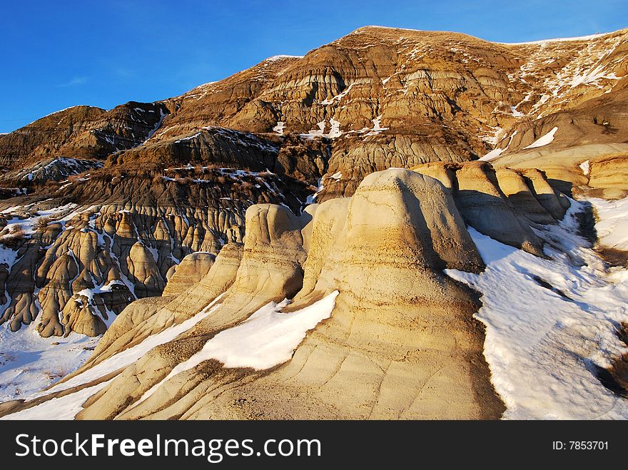 Different shapes of hoodoos in Drumheller Alberta