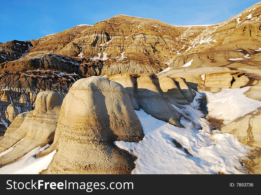 Different shapes of hoodoos in Drumheller Alberta. Different shapes of hoodoos in Drumheller Alberta