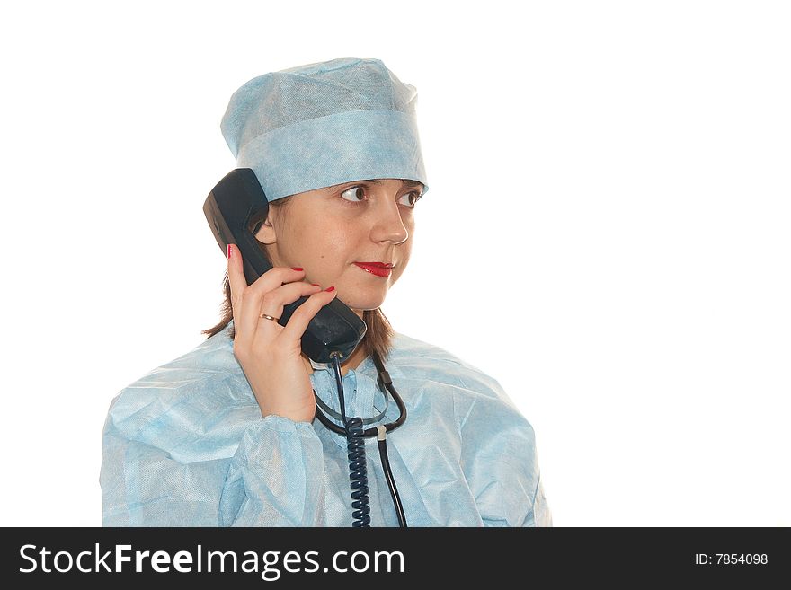 Doctor with a black phone