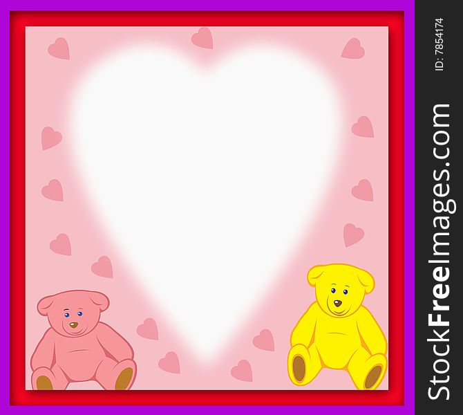 Valentine Background or card with Teddys   and heart for text