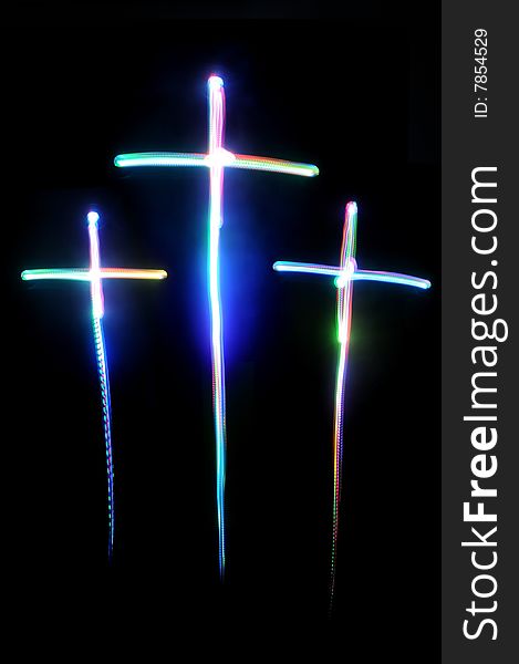 Cross light painting with black background