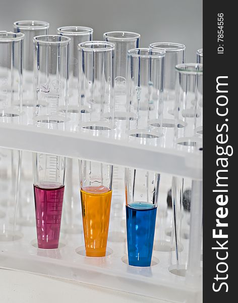 Group of test tubes in a science research lab