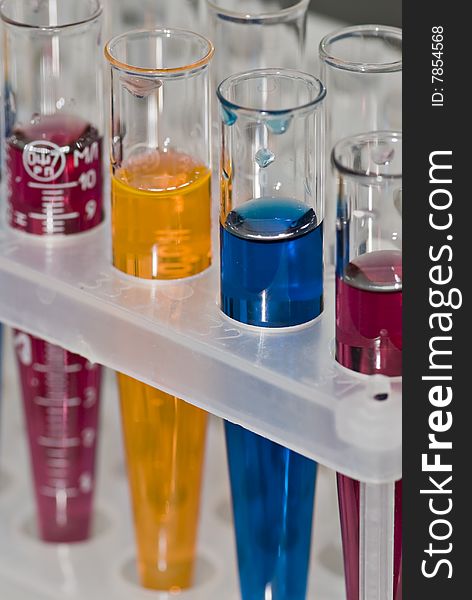 Group of test tubes in a science research lab