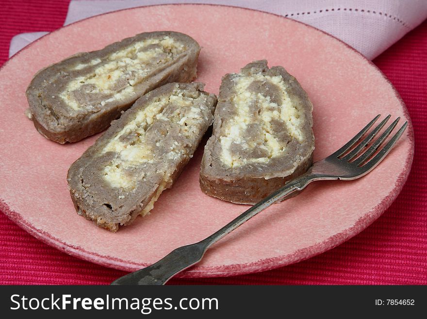 Buckwheat strudel dessert on plate