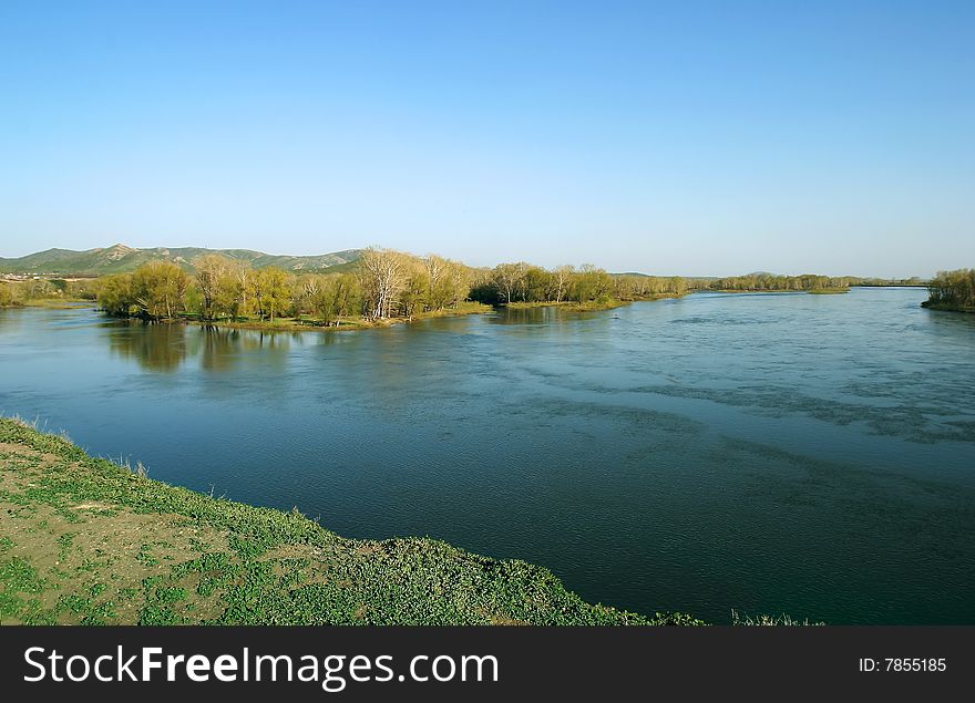 Island on the river in Kazakhstan