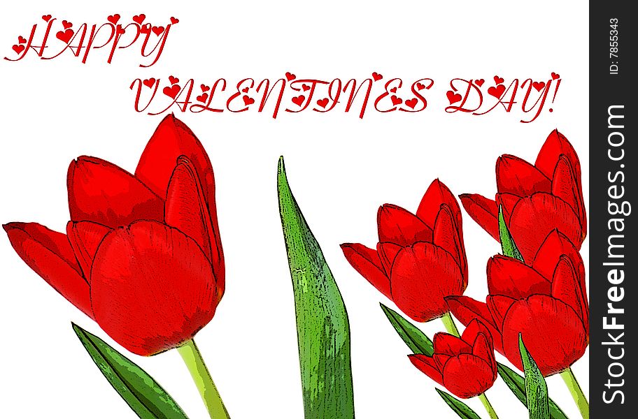 Red tulips on a valentines day card