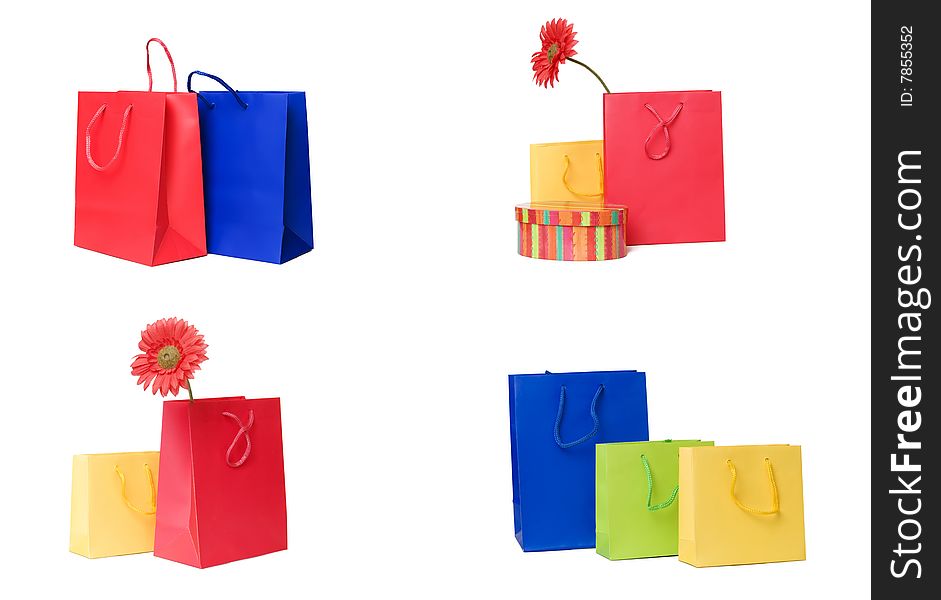 Presents or shopping bags collection over white