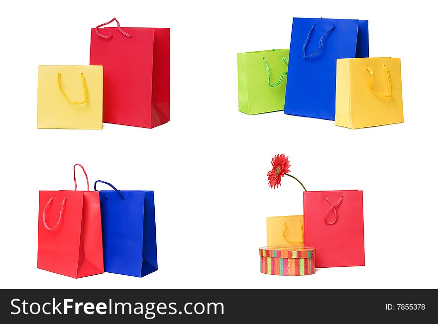 Presents or shopping bags collection over white