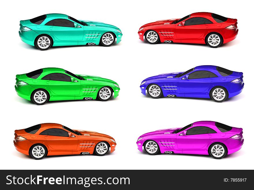 Shot of different coloured toy cars o white. Shot of different coloured toy cars o white