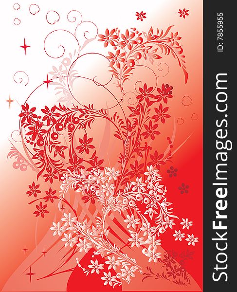 Illustration with red floral background. Illustration with red floral background