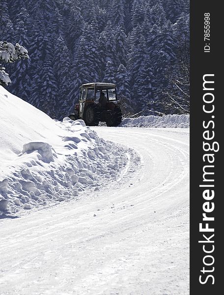 Real close to a Big Winter Plow in action during a snow storm