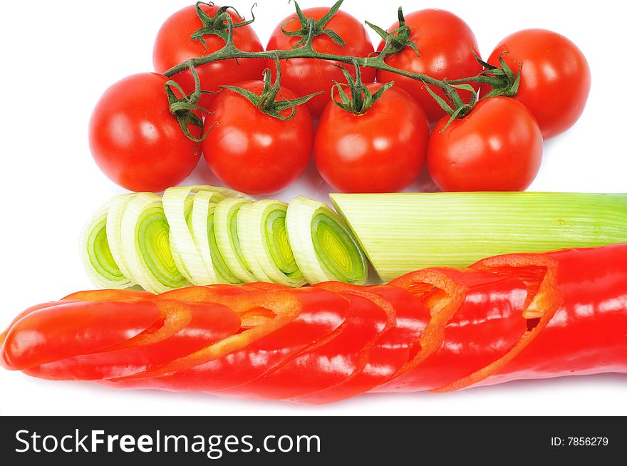 Pepper, onion, tomatos on isolated background