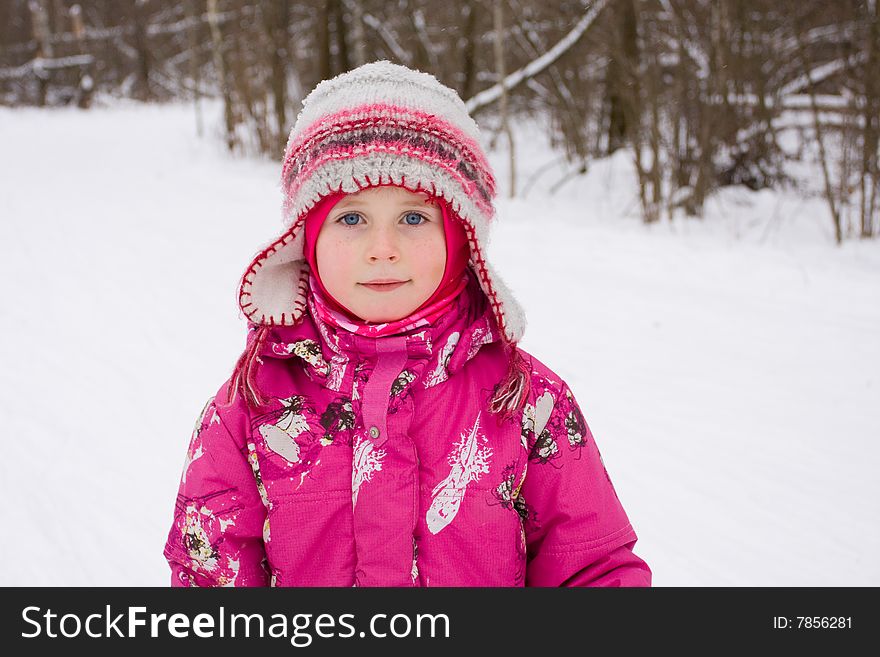 Portrait of 5 year old girl in winter forest. Portrait of 5 year old girl in winter forest