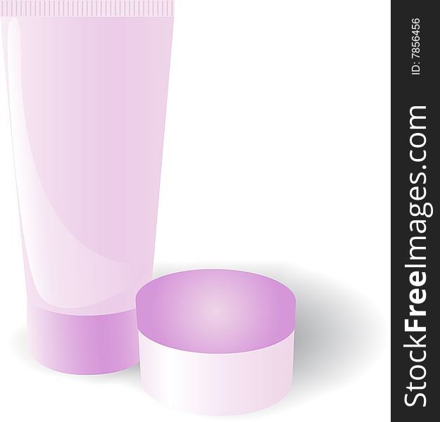 Tube and jar. Preparation of pink colour for possible storage of a cream, care of a skin, liquid soap. A vector illustration. Tube and jar. Preparation of pink colour for possible storage of a cream, care of a skin, liquid soap. A vector illustration