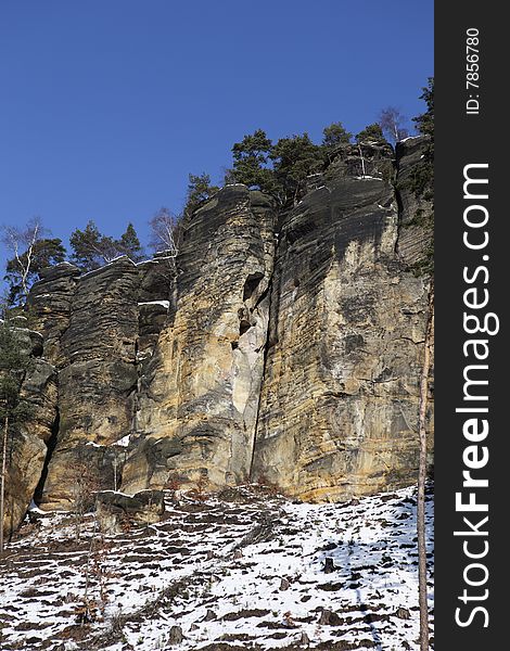 Winter landscape of high rocks. Winter landscape of high rocks