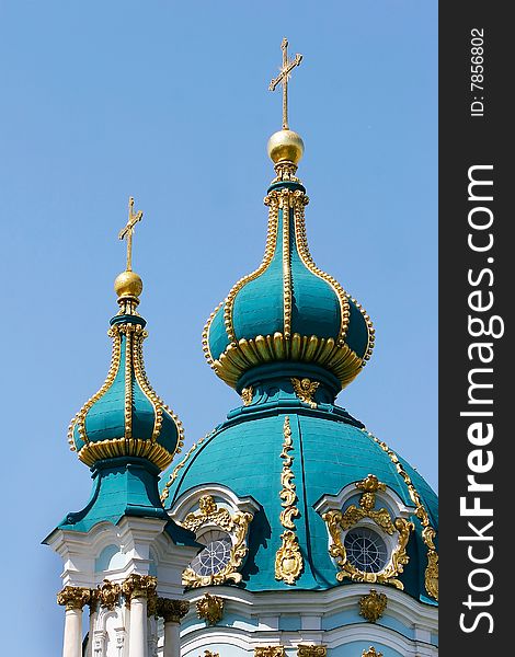 Christian church domes over blue