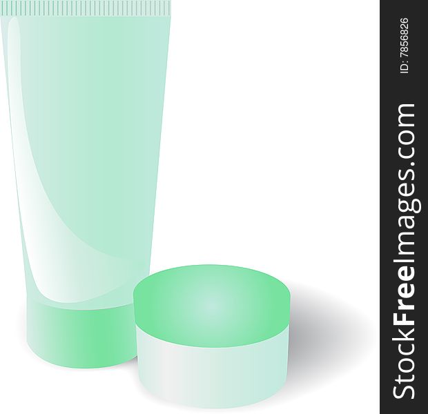 Tube and jar. Preparation of green colour for possible storage of a cream, care of a skin, liquid soap. A vector illustration. Tube and jar. Preparation of green colour for possible storage of a cream, care of a skin, liquid soap. A vector illustration.