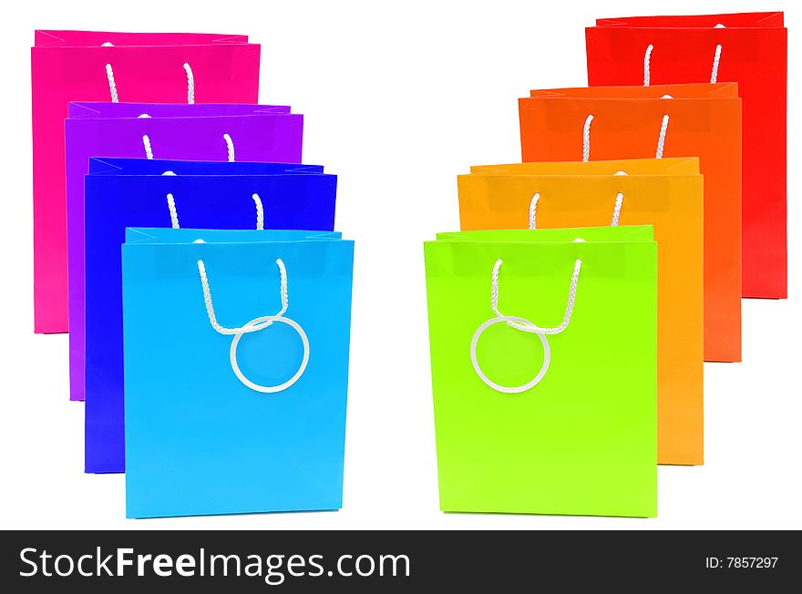 Shot of some coloured paper shopping bags on white. Shot of some coloured paper shopping bags on white