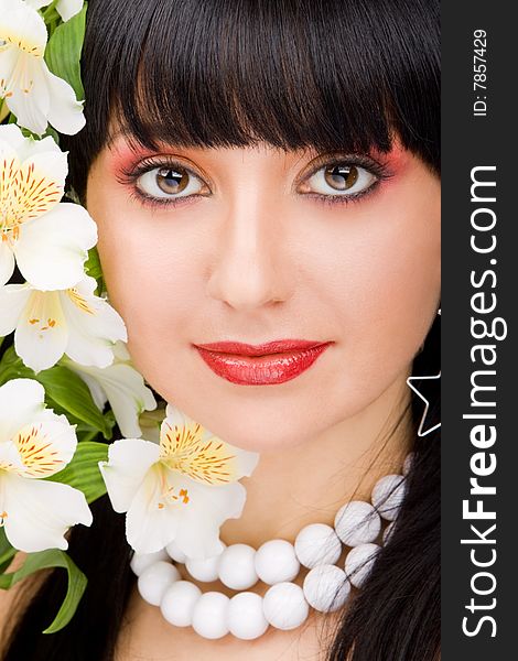 Pretty woman portrait with flowers