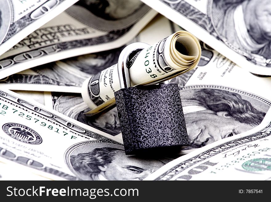 Photo hundred dollar bills lying randomly and locking. Photo hundred dollar bills lying randomly and locking