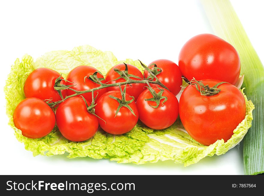 Red ripe tomatos with onion