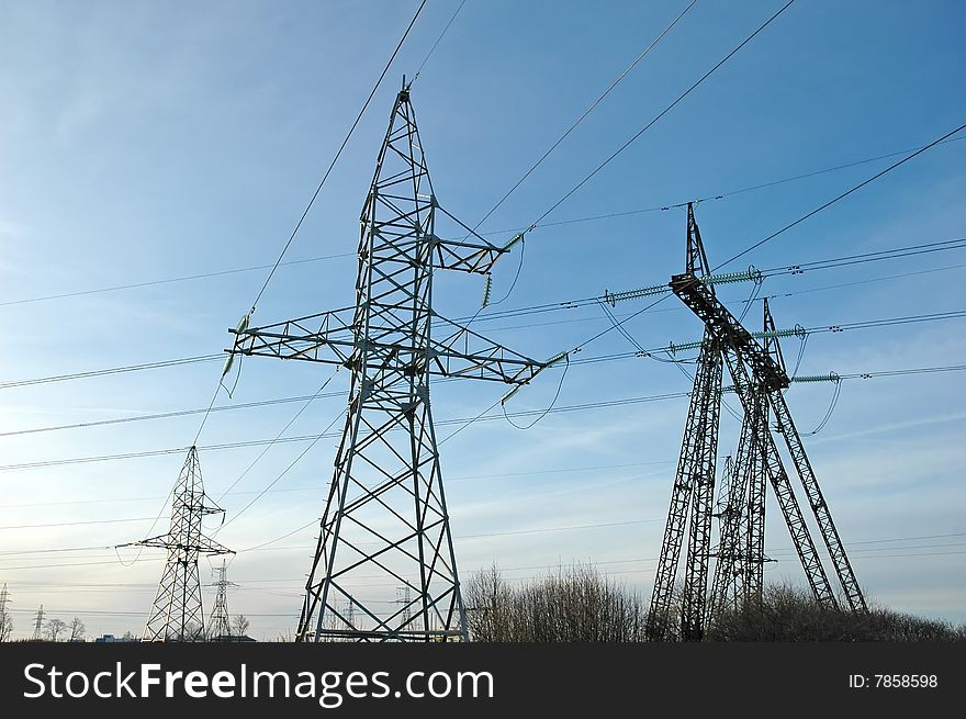 Electric power lines with blue sky