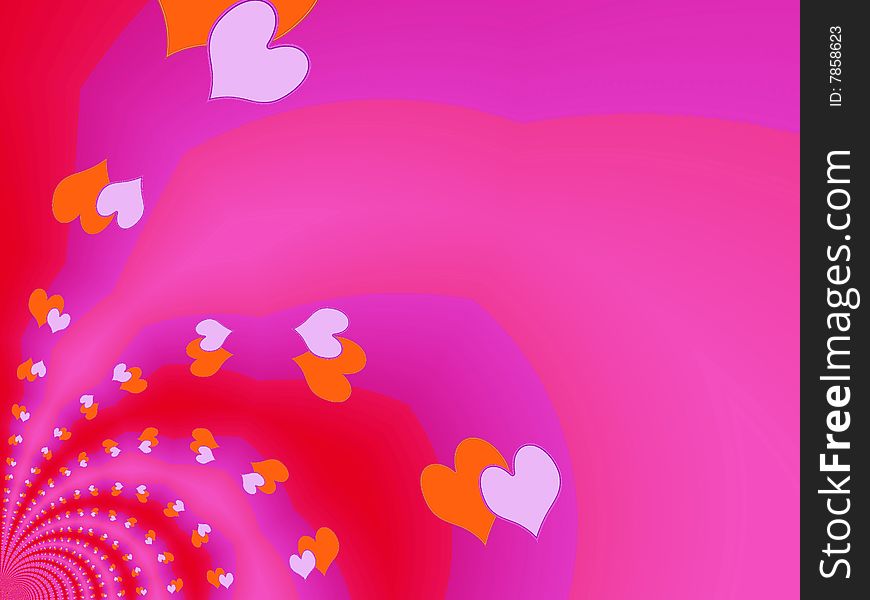 Romantic pink background with flying hearts. Romantic pink background with flying hearts