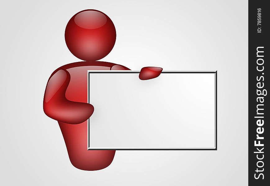 Red representation of person with blank board. Red representation of person with blank board