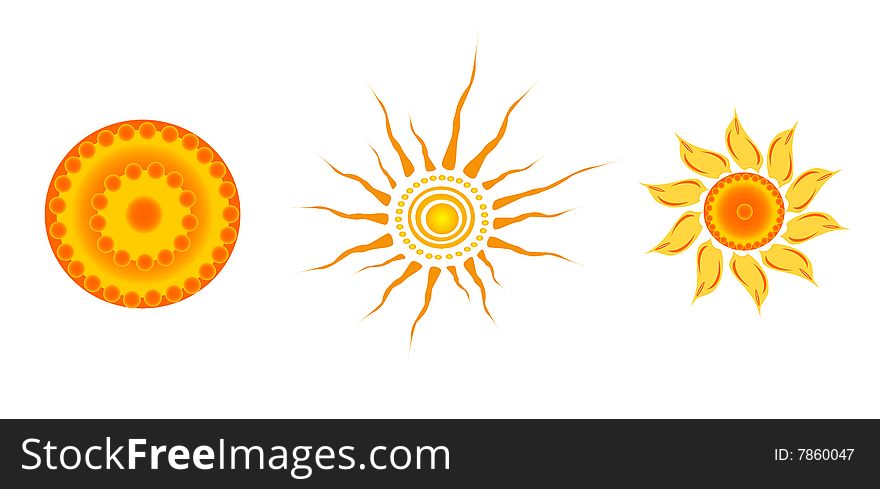 Stock photo: an image of a set of three yellow suns. Stock photo: an image of a set of three yellow suns